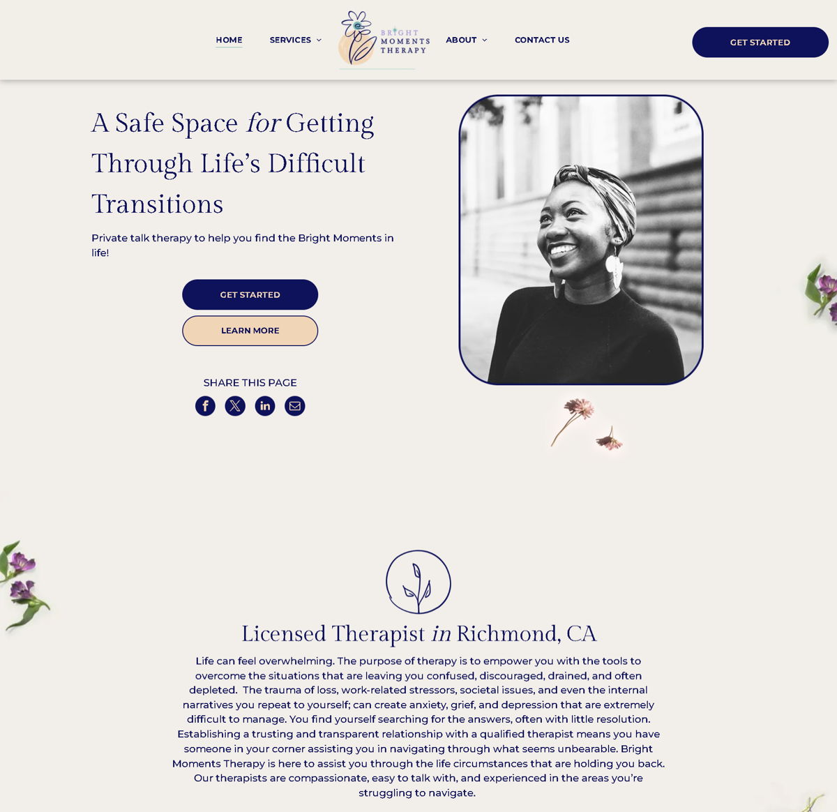 Screenshot of Bright Moments Therapy, from the duda websites collection.