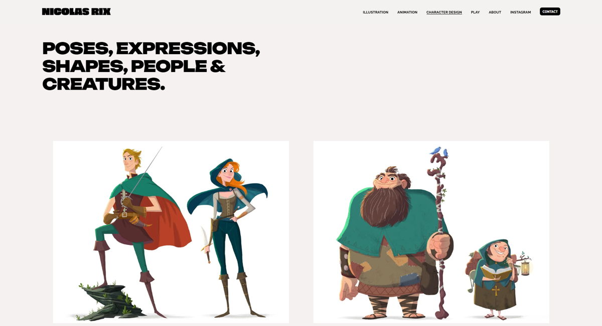 Screenshot of Character Design | Transform Your Ideas Today — NICOLAS RIX, from the character design portfolios collection.