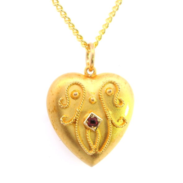 Gold Garnet Heart Pendant