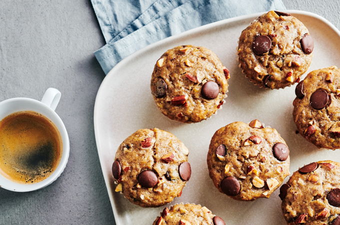 Banana, Buckwheat, Almond and Chocolate Muffins