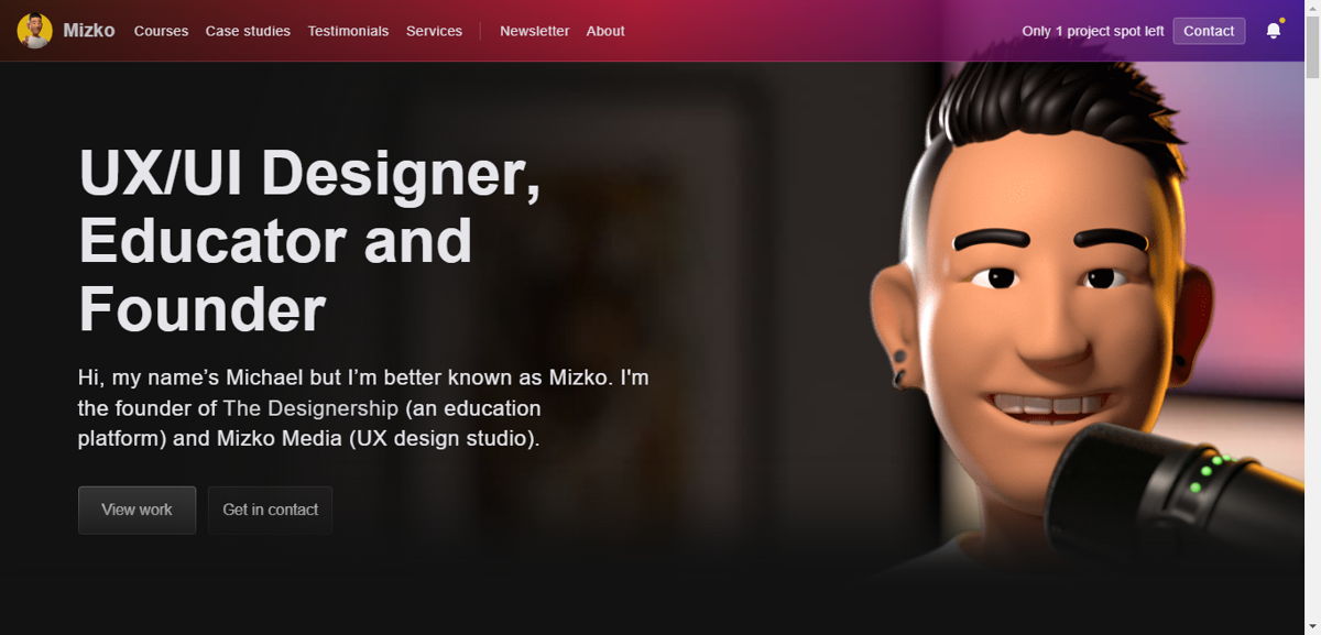 Screenshot of Mizko, from the ux portfolios collection.