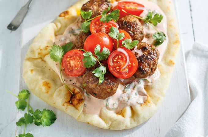 Beef Keftas on Naan Bread