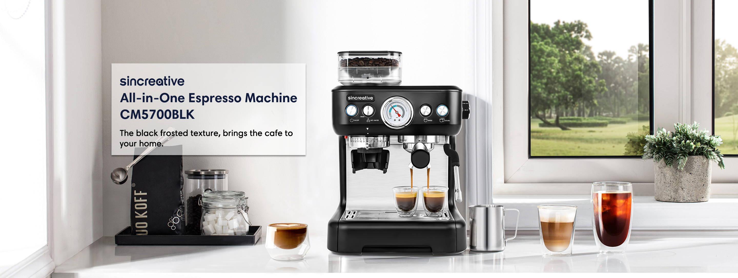 sincreative all-in-one semi-automatic espresso machine sleek design perfectly fits your very own kitchen, brewed with precision for a great tasting cup.
