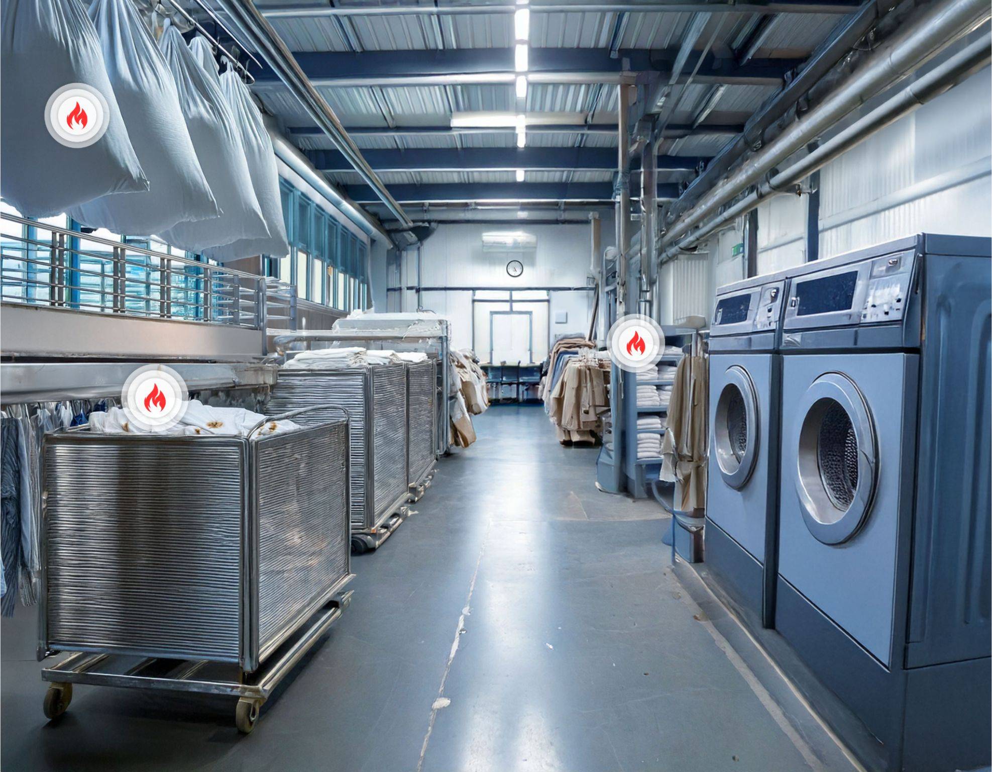 Zones à risque dans la zone de stockage du linge