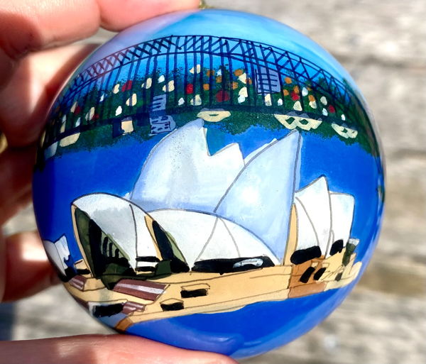 Inside Painted 80mm Sydney Harbour Personalised Christmas Bauble