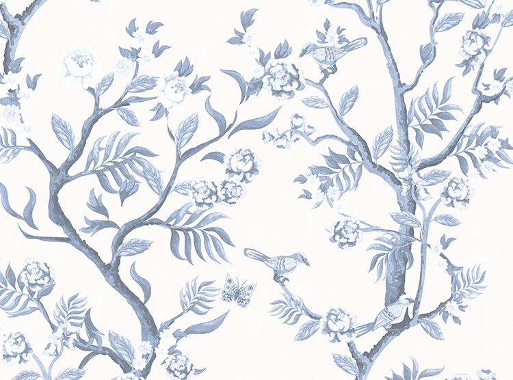 blue & white chinoiserie bird fabric panel image