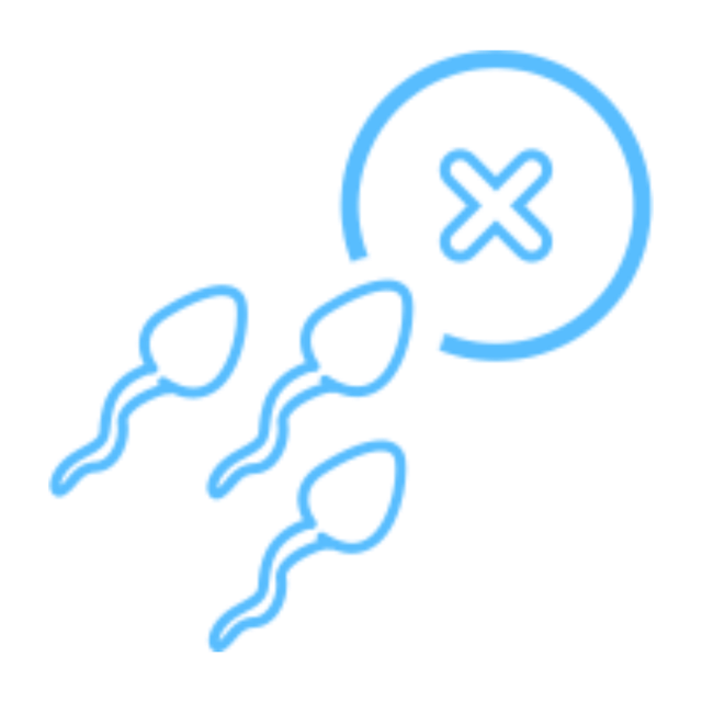 Sperm cells swimming away from a circular target marked with a cross, indicating failed fertilization.