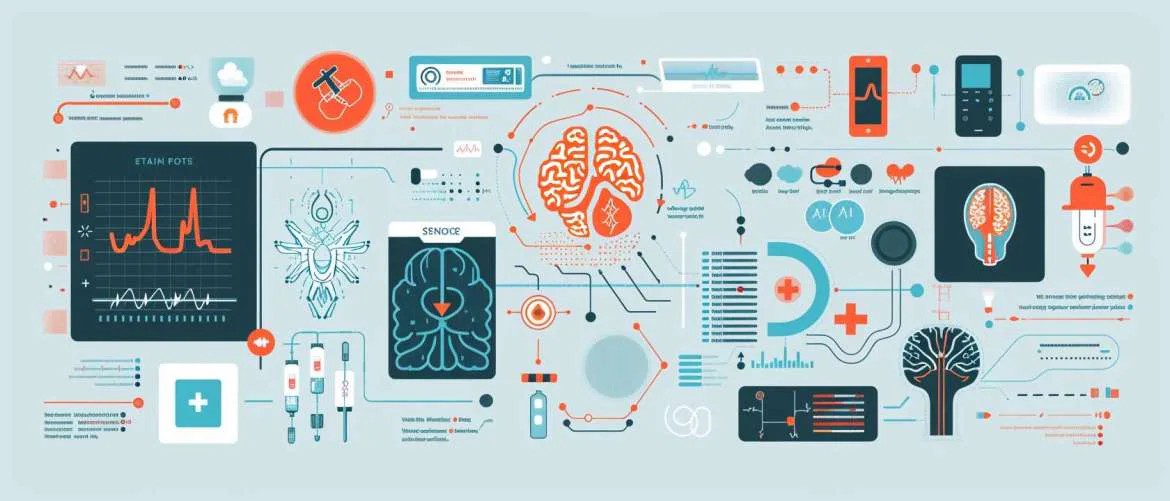 Illustration of diverse telehealth technologies with engaging icons.