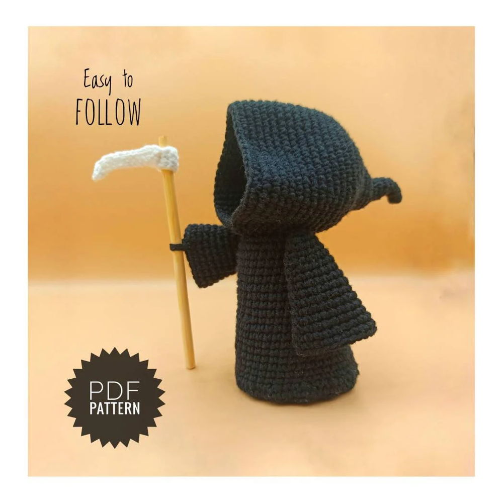 GRIM REAPER amigurumi speelgoedpatroon PDF - Gothic Crochet Halloween Amigurumi Jack Skellington Patroon Halloween Pop Horror Haak Schedel
