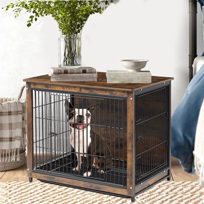 Wooden Dog Crate Kennel End Table Nightstand - Image 2