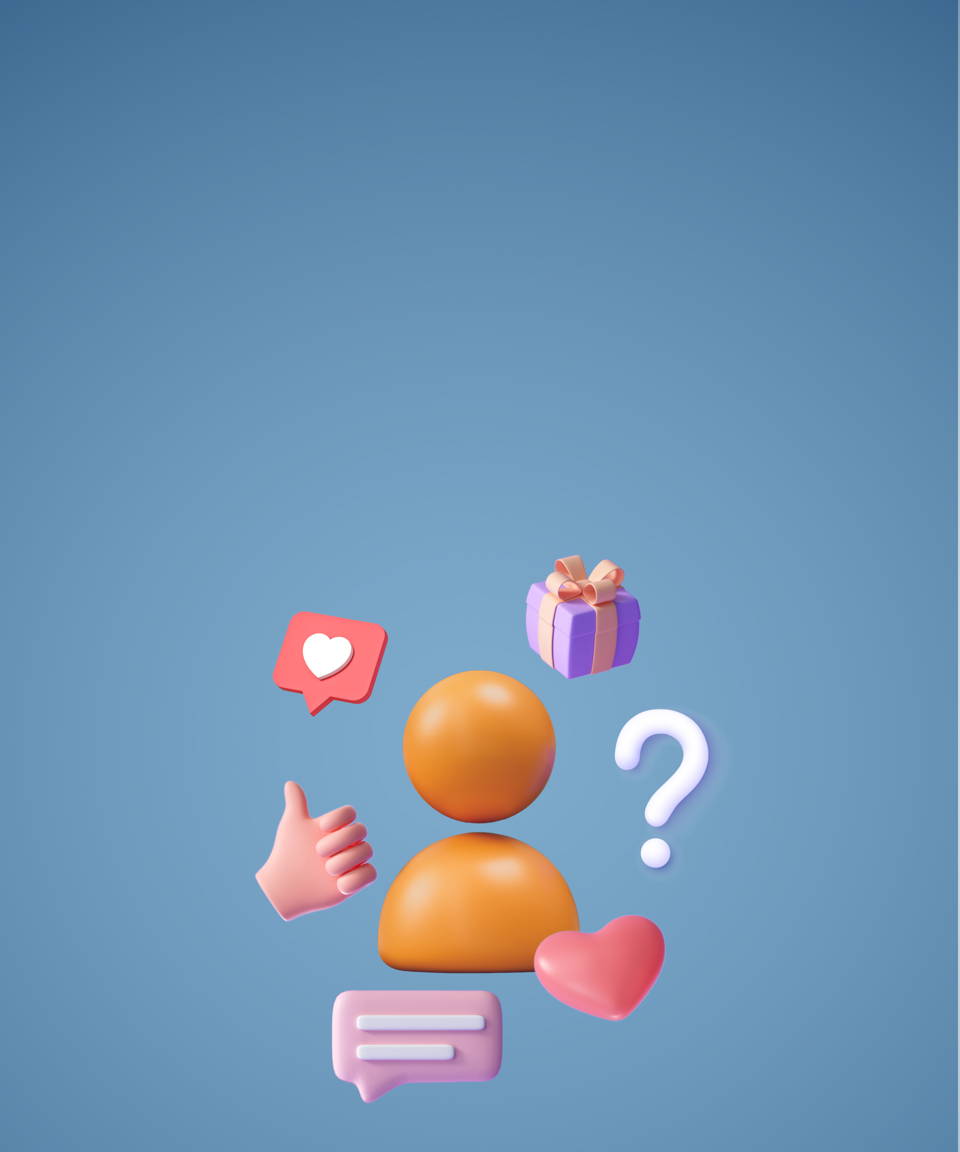 An anonymous silhouette surrounded by hearts, gifts, speech bubbles, and thumbs up for Confetti's Virtual Workplace Gratitude