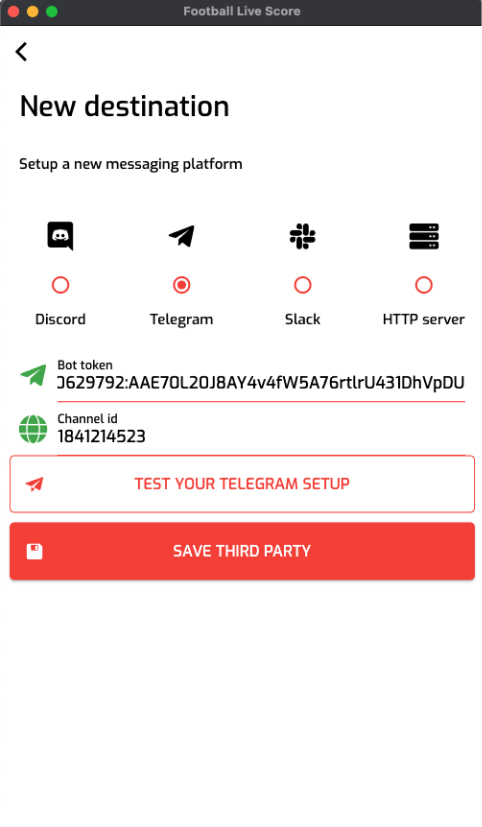 Add Telegram info in the app
