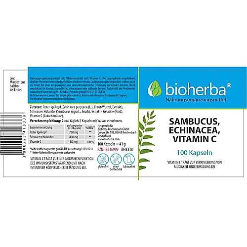 Sambucus, Echinacea, Vitamin C 100 Kapseln