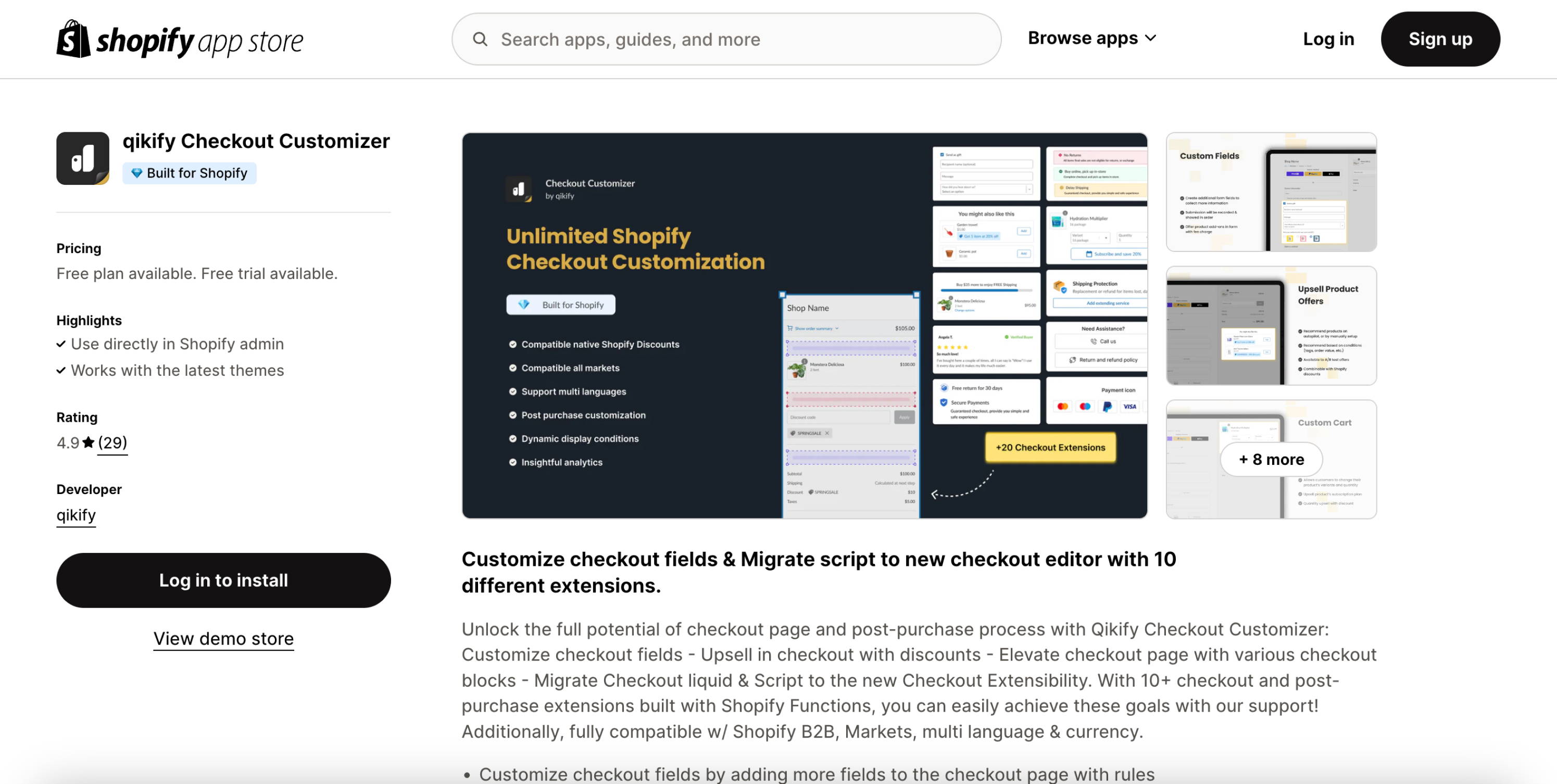 Qikify checkout customizer