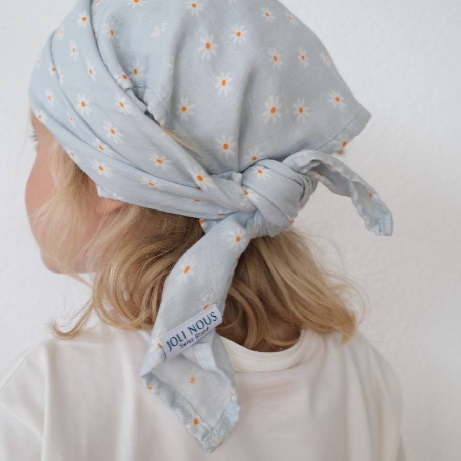 Foulard joli nous bleu blanc élégant chic pour bébé ou enfant, bambou OEKO-TEX et coton GOTS doux pratique polyvalent élégant chic haut de gamme ligné marine 
