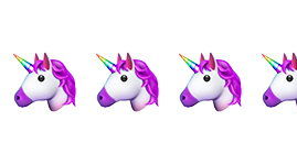 3.5 emojis of unicorn heads with purple mane.