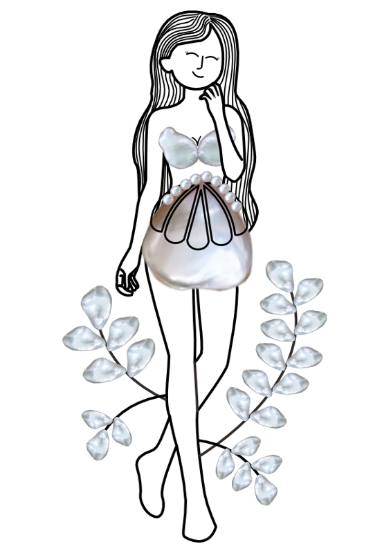 An illustration of a woman wearing white pearls