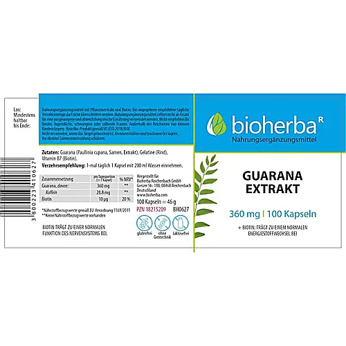 Guarana Extrakt 360 mg 100 Kapseln