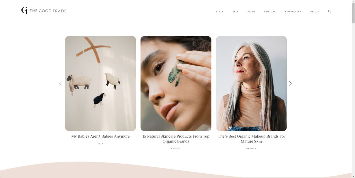 Screenshot of The Good Trade, from the squarespace blog examples collection.