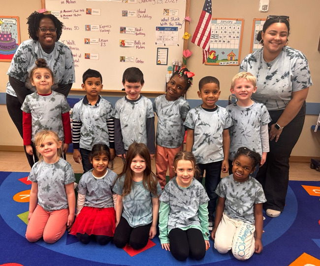 Group of Primrose Kindergarten children in tie dye shirts for National School Choice Week