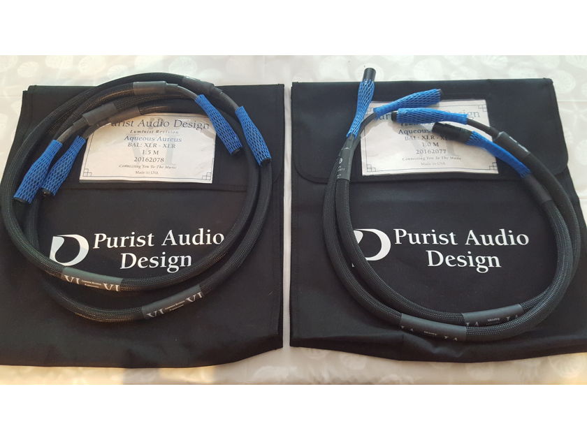 Purist Audio Design Aqueous Aureus (Luminist Revision) Balanced Interconnects : 1 & 1.5 Meter Pairs Available