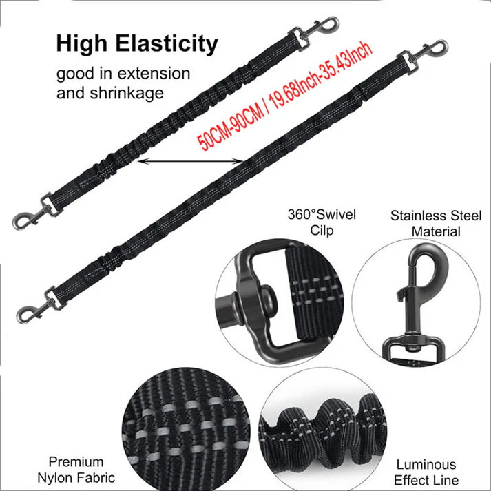 3-in-1 Tangle-Free Dog Leash for 1-3 Dogs - Heavy Duty Bungee Coupler with Reflective Stitching & Padded Handle - Image 10