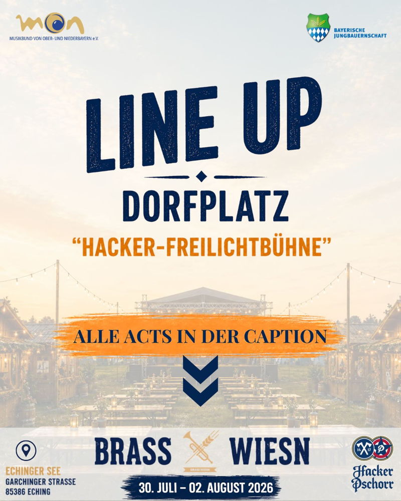 🎺 LINE-UP DORFPLATZ 2026 🎺
„Hacker-Freilichtbühne“ | Campingbereich zwischen C1 & W1

📍 Donnerstag, 30.07.2026 – Anreise & Warm-up

18:00 – 19:00 Uhr | @bayrolians 
19:00 – 21:00 Uhr | @djlamasque 

📍 Freitag, 31.07.2026

09:30 – 10:00 Uhr | Biergymn