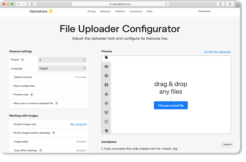 File Uploader Configurator interface File Uploader Configurator interface