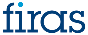 The image shows the word firas in lowercase blue letters, with a small blue dot above the letter i.