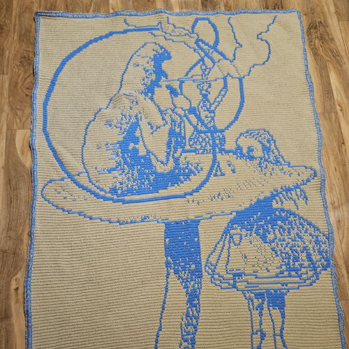 Alice and the Caterpillar | Alice in Wonderland Overlay Mosaic Crochet Blanket