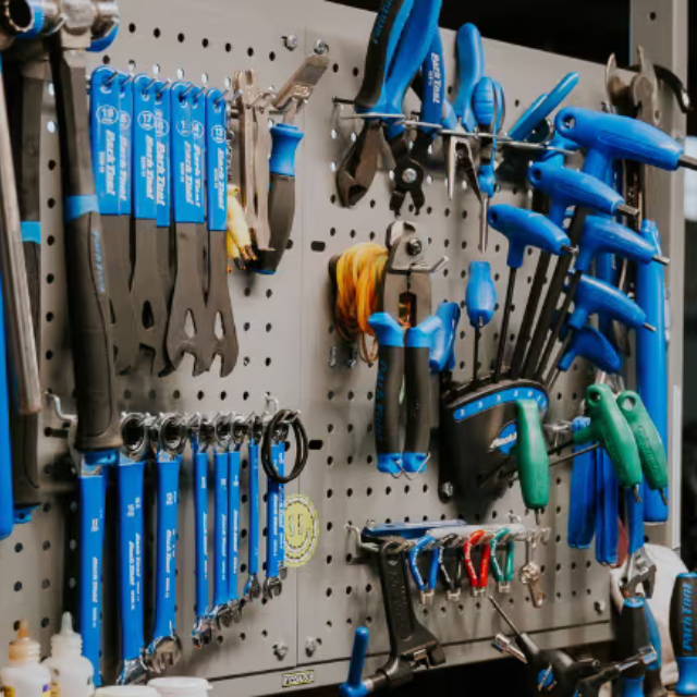 Wall of bike mechanic tools