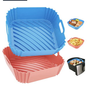 Air Fryer Silicone Liners Square 2 Pack Seropy 8.6 Inch Airfryer Liners 4-7 QT Reusable Air Fryer Liners Silicone Pot Oven Liner Backing Tray, Air Fryer Basket Silicone Mat, Pink +Blue