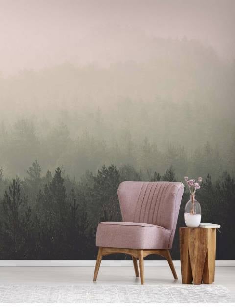 Pink & Green Vintage Forest Wall Mural- Feathr Wallpapers