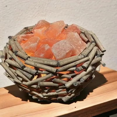 Salt Lamp - Large Rustic Round Timber Fire Basket