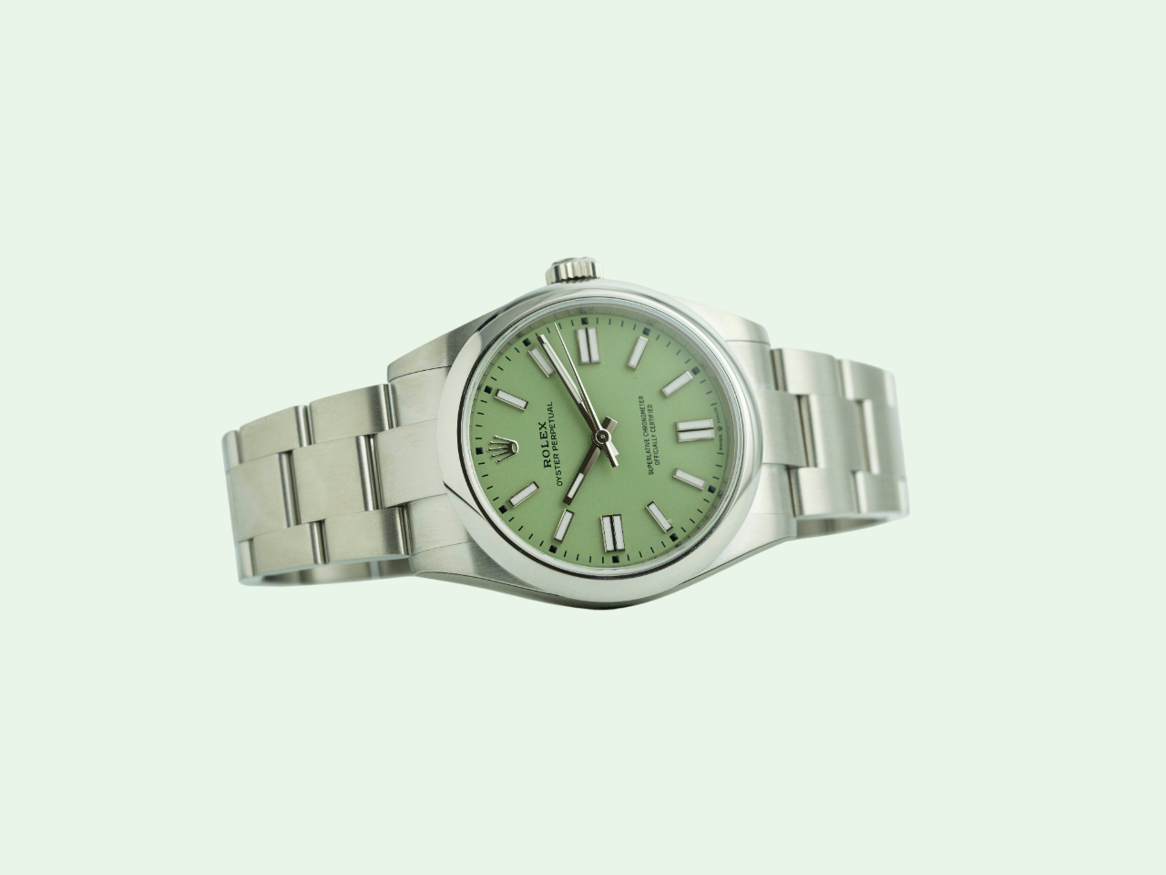 Rolex Oyster Perpetual cadran vert pistache 2025