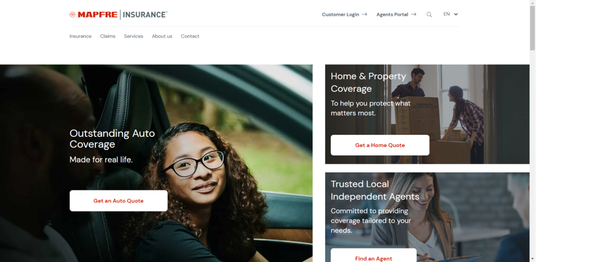 Screenshot of MAPFRE Insurance, from the insurance agent websites collection.