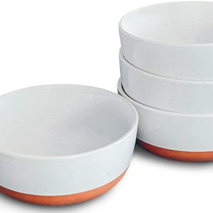 Mora Ceramic Flat Bowls Set of 4-25 oz- For Soup, Salad, Rice, Cereal, Breakfast, Dinner, Serving, Oatmeal, etc - Microwave, Dishwasher and Oven Safe Porcelain Bowl for Eating and Kitchen - Vanilla