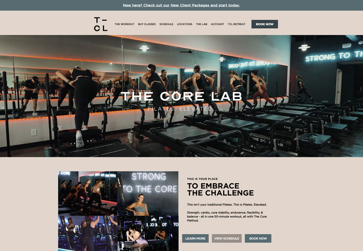 Screenshot of The Core Lab, from the pilates websites collection.