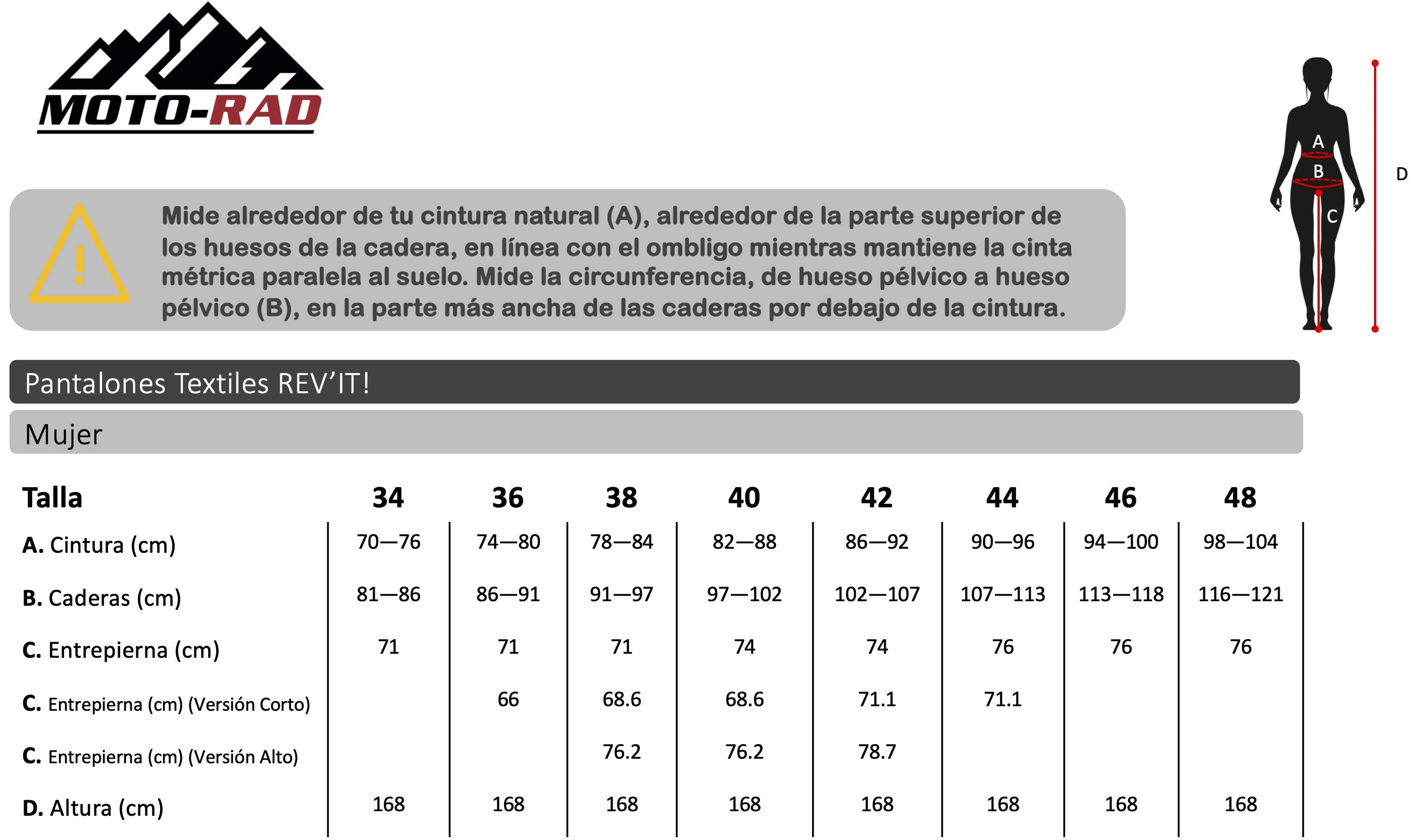 Guia de Tallas Pantalones Textiles de Mujer Rev'It!