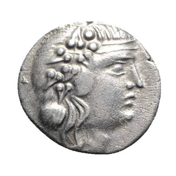 Ancient Roman Republic silver coin of the god Bacchus