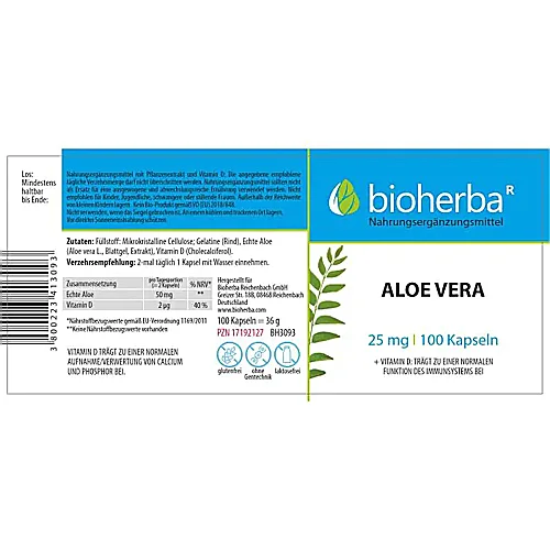 Aloe Vera 25 mg 100 Kapseln