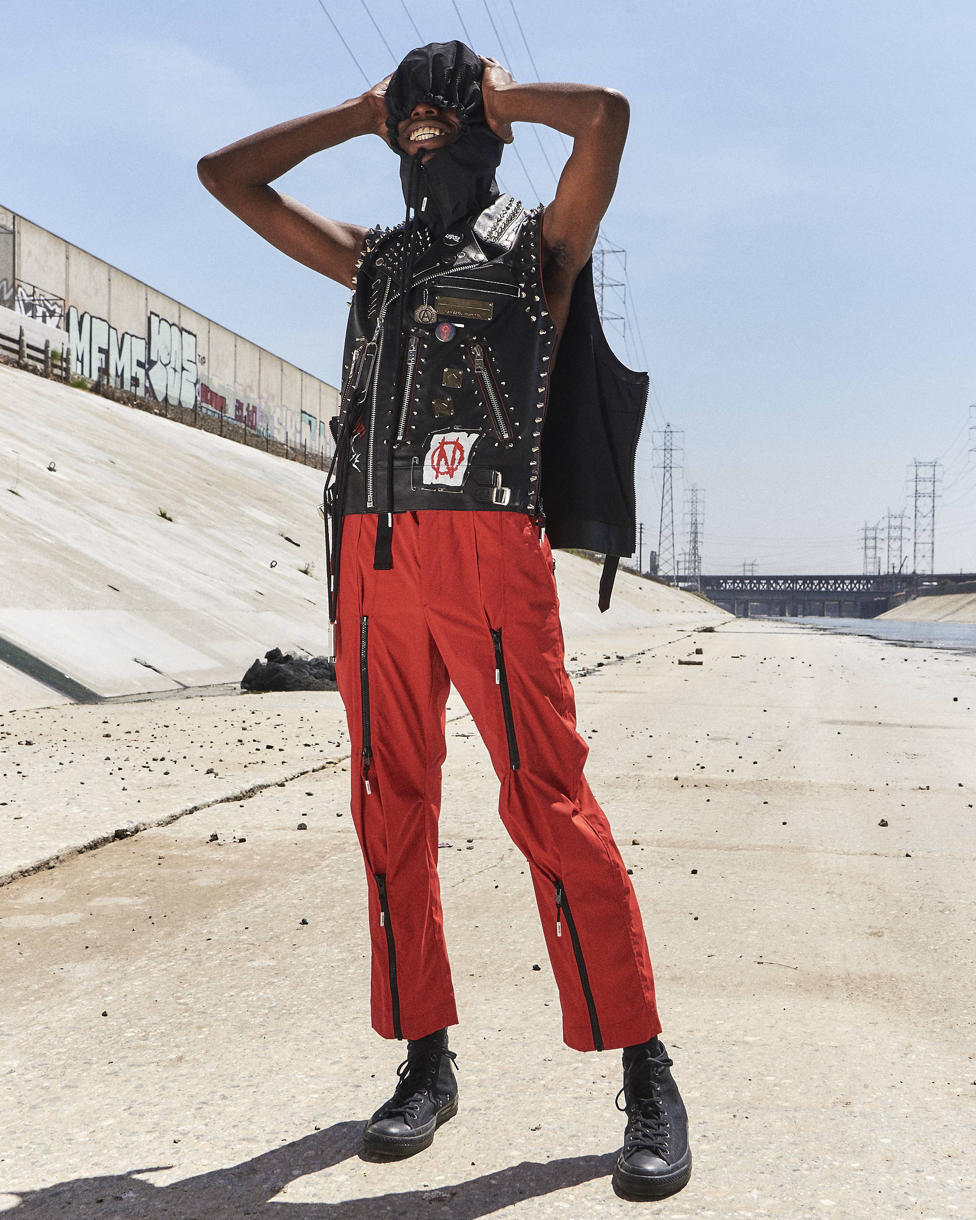 99%IS Studded Leather Vest Bondage Joggers Cap  SS18 HLNR Hlorenzo