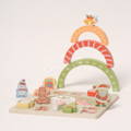 Montessori Christmas Joy Set featuring a puzzle board and wooden festive figurines and arches.