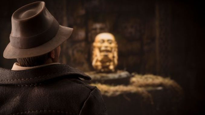 JUNE 30 2018 Recreation of a scene from Raiders of the Lost Ark where Indiana Jones steals the Fertility Idol - using Hasbro Action Figure
