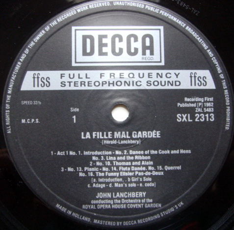 DECCA SXL-NB-HD2 / LANCHBERY, - Herold La Fille Mal Gar...