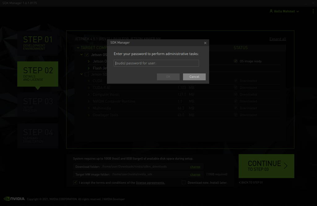 NVIDIA SDK Manager Page username and password 