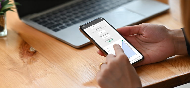person using energy savings calculator on their phone
