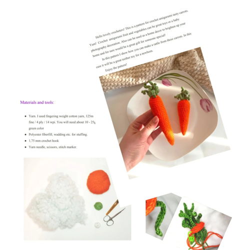 CARROT Crochet Pattern -Easter Carrot Crochet Food Pattern Amigurumi Food  Vegetables Play Food Pattern Amigurumi Patterns Tutorial