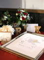 romantic styled guest book table with personalized intials