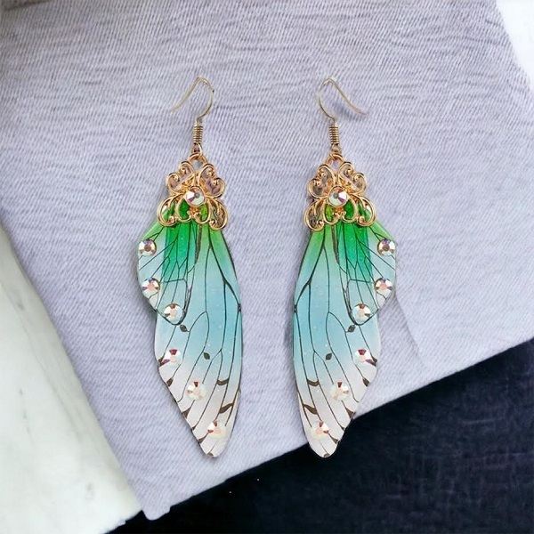 Resin Aqua Green & Blue Sparkle Butterfly Wing Earrings